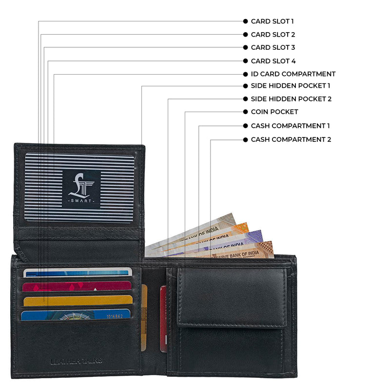 Streaks III Wallet & Tech Kit Combo Gift Set | Gift Set | Genuine Leather Wallet for Men | Leather Tech Kit | Color: Black