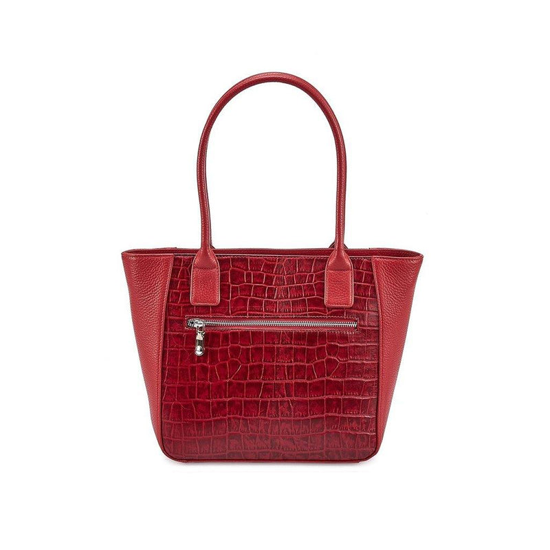 Elvis Leather Tote Bag For Women | Genuine Croco Leather | Color: Red