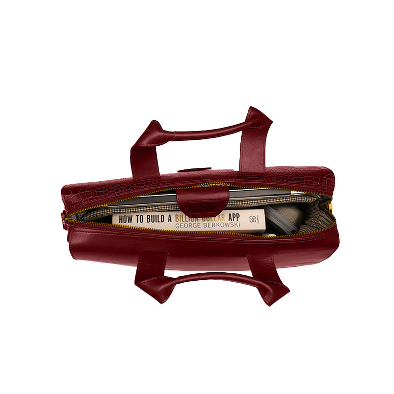 Ruvido Ii | Leather Portfolio Bag | 100% Genuine Leather | For Office Use | Colour - Cherry