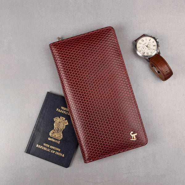 Leather Passport Cover India; Leather Passport Holder in Brick Cherry