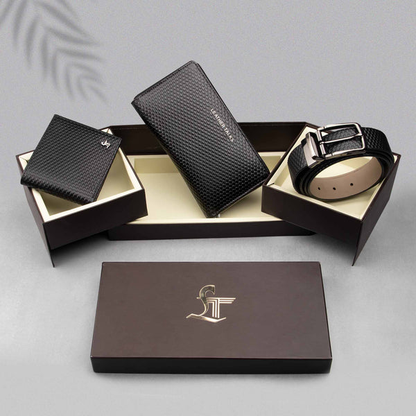 Branded leather belt outlet and wallet gift set