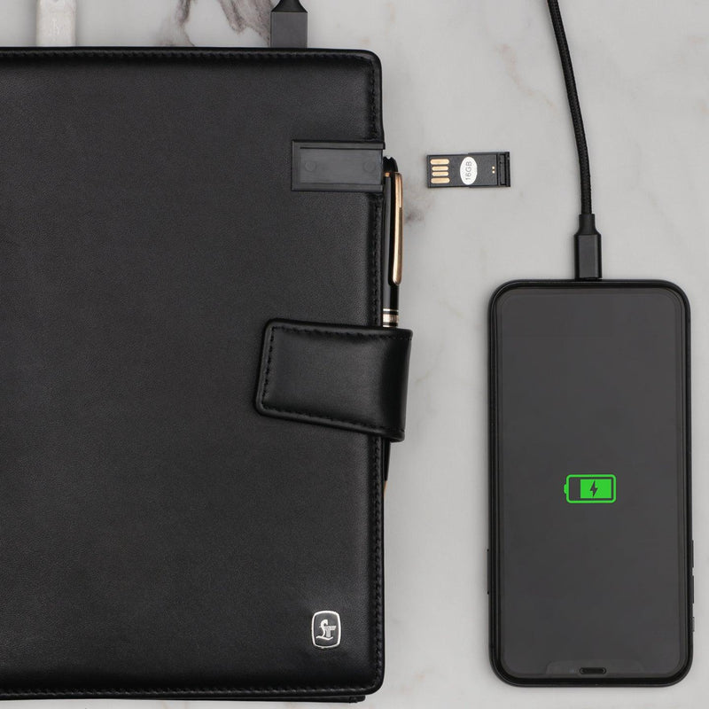 LT Smart Notebook 2.0 with Wireless Charging And 16 GB Pen Drive With Power Bank (5000 mAh) - Leather Talks 