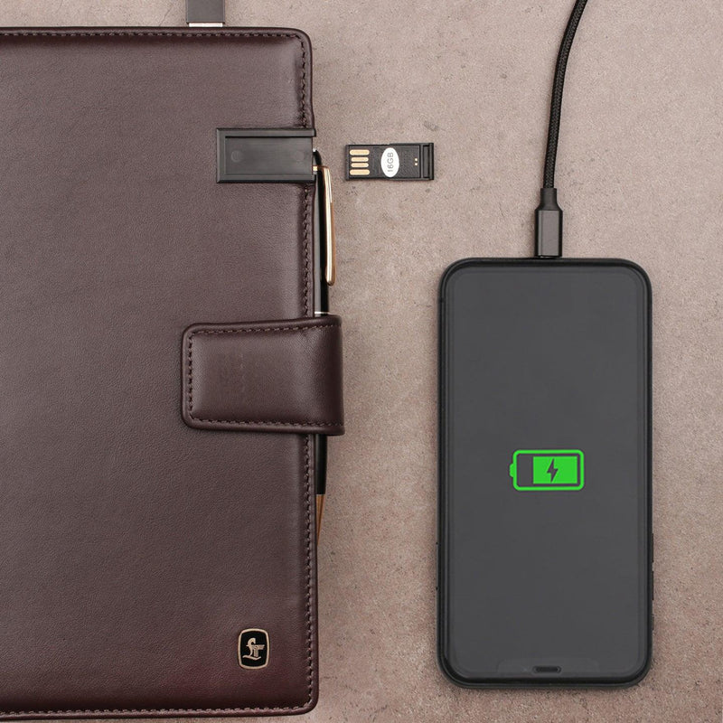 LT Smart Notebook 2.0 Wireless Charging And 16 Gb Pen Drive With Power Bank (5000 mAh) - Leather Talks 